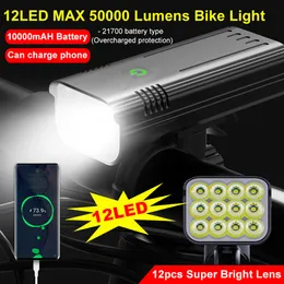 12 LED 50000LM Ultra Bristing Bicycle Light Light USB Bike LED Bike Bike Bike 10000mAh poderoso lanterna LED