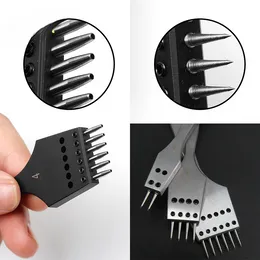 6 Teeth Spacing Leather Hole Punches DIY Hand Perforated Round Stitching Punch Tools Leather Craft Chisel 4mm 5mm