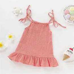 Girl's Dresses Kid Girl Summer Breathable Cotton Slip Dress Adjustable Solid Color Skirt Holiday Beachwea Daily Casual Wear for Girls 1-5Years