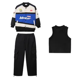 Giacca da corsa per bambini da baseball per bambini pantaloni da carico nero abbigliamento hip hop per ragazza jazz costume da ballo adolescente abbigliamento 8 10 12y