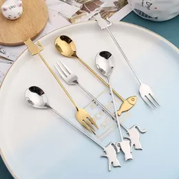 1 Pcs Creative Fish Cat Design Coffee Stirring Spoon Cute Stainless Steel Dessert Tea Spoon Home Kitchen Accessories