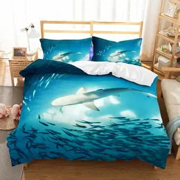 3D Digital Shark Duvet Cover Set with Pillowcase Bedding Set Single Double Twin Full Queen King Size Bed Set for Bedroom Decor