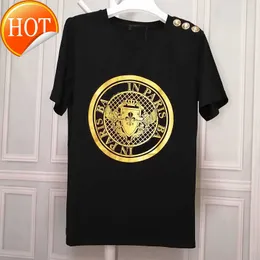 Designer verão clássico camiseta escudo de disco dourado de ouro e prata Botões de prata masculinos casuais com letra de marca tshirt sm sm