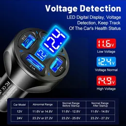 새로운 4 포트 USB 자동차 충전기 빠른 충전 PD 빠른 충전 3.0 USB C 66W iPhone Samsung D9I2 용 자동차 전화 충전기 어댑터