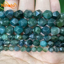 6/8/10mm Natural Stone Faceted Moss Grass Agates Loose Beads for DIY Ear Studs Jewelry Charms Making Bracelet Rings 15" Strand
