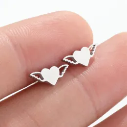 Herz Engel Flügel Einfacher Hengst Ohrring für Frauen Piercing Ohr chirurgisch Stahl Ohrringgesicht Valentinstag Geschenk Aretes de Mujer