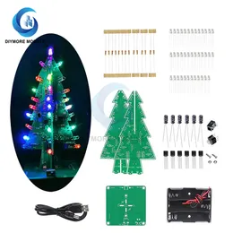Three-Dimensional 3D Tree LED DIY Kit Red/Green/Yellow / 7-color RGB LED Flash Circuit Kit Electronic Fun Suite