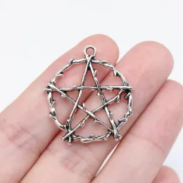 Wysiwyg 10pcs 28x26mm antika gümüş renkli siyah renkli pentagram takılar için takılar