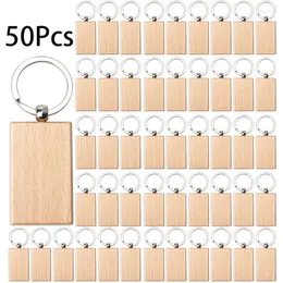 Keychains 50Pcs Blank Wood Key Chain Rectangle Wooden Unfinished Tag For DIY Gift Craft Supplies