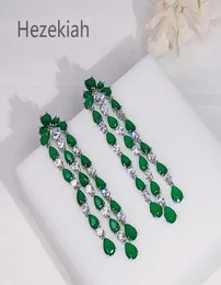 Hezekiah 925 tremella igła szlachetne kolczyki moda błyszcząca długa sekcja Tassels zielony cyrkon luksusowy impreza taneczna shi6562458