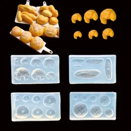 Diy Pão Bagle Croissant Donuts Cookies Miniature Food Forned Unha UV Clay Mold Resina Epóxi Molde