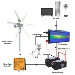 Free Energy China Factory 6 Blades Windmills Wind Turbine Generator 6000W 12V 24V 48V med MPPT -laddningskontroller för hemmabruk
