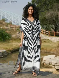 Abiti casual di base abiti a strisce nera 2024 Donne estive rilassate kaftan zebra stampe vacanza in abito lungo abiti indossare abiti moo Q1641 L49