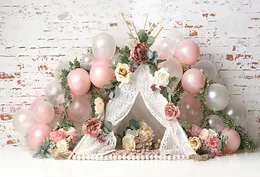 Backgramento de fotografia mehofond boho tenda de acampamento rosa flores menina festa bolo bolo de bolo de retrato decoração de cenário estúdio