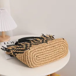 Color Matching Scattered Edge Retro Straw Bag Tassel Hand-woven Handbag Seaside Beach Totes Women's Bag Sac Paille Luxe Femme