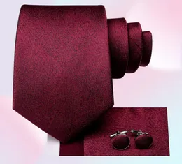 Bow Ties Business Business Burgundy Red Solid Silk Wedding Men Handky Cufflink Mens Necktie Fashion Designer Party Drop Hitie8593700