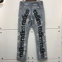 Erkek pantolon erkek kadın kot pantolon yüksek kaliteli hip hop denim pantolon işlemeli mektuplar delik sokak kıyafeti kot j240409