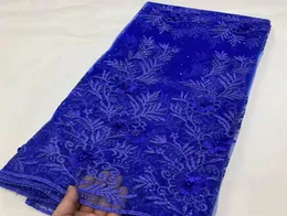 5yardslot Elegant Blue French Net Lace Fabric Flower Brodery Match Crystal and Beads African Mesh for Party Dressing OL276241919