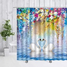 Zasłony prysznicowe Spa Swan Kwitalna zasłona akwarelowa kwiat dekorator para wisteria kwiaty wiosna natura tkanina łazienkowa