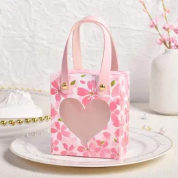 Present Wrap 10st Wedding Bag Portable Candy Chocolate Packaging Pouches With Heart Window Souvenir Tote Pags Party Favors