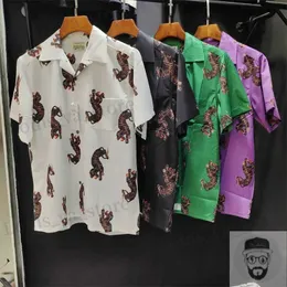 T-shirt maschile 2023 Nuova tigre di alta qualità in tutta la maglietta Wacko Maria Hawaiian Short Slve Mens Shirts T240411