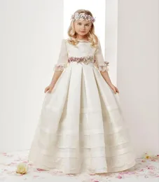 Ivory Meia de manga longa Fora de menina vestidos Jóia de jóia Apliques Ruffles Girls Girls GOWNS CRIANÇAS A LINHA CRIANÇAS PROM FESTO DR2091861