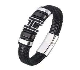 Charmarmband äkta flätat läderarmband för män rostfritt stål magnetlås h vävd armband trendig manlig armbandsmycken3538821