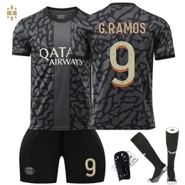 2324 Paris 2 Away Black Number 7 Mbappe Li Gangren Childred Childrens Dorosły Football Jersey