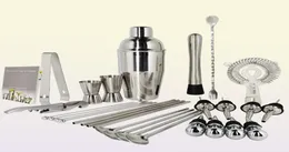 Bar Tools Bartender Kit 130 -stycken cocktail shaker set med rostfritt stål roterande stativ barverktyg för presentupplevelse för dryck MI8225008