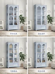 Luxury Solid Wood Bookcase With Glass Door Bookcase Nordic Storage Cabinet Wine Cabinet Display Cabinet