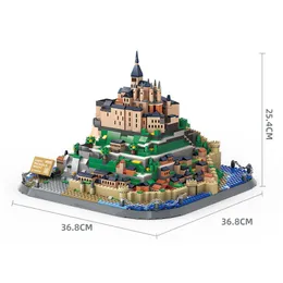 Architekturmodell Frankreich Mont-Saint-Michel World Architecture Street View Building Blocks Set zusammengebaute Ziegelspiele Geschenke