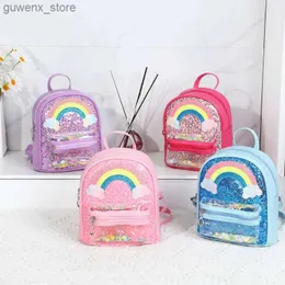 Backpacks Kindergarten bag glitter princess rainbow childrens personalized backpack cartoon large capacity childrens bag Y240411