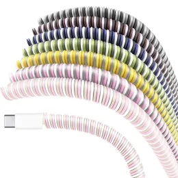 1.4m ناعمة حلزوني الشاحن USB كابل واقي الكبلات التفاف الكبل لفة من iPhone Samsung Xiaomi بيانات كبل حامي سماعة الأذن