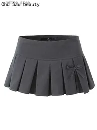 Gonna sexy Chu Sau Beauty 2024 Women Spring Fashion Hot Sweet Super Short Skirt Y Bass Waist Bow Mini Gonne Legate Chic Slim Slim Skort L410