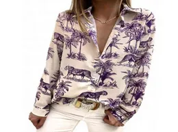 Mulher039S camisa casual impressa em tigre, camisa de pescoço redonda de manga longa e moda de coco no outono 20221271235