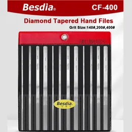 12pcs/ Set Besdia Diamond Tapered Hand-Dateien CF-400 Flat File Set Diamond Datei CF-402/404/406/408 Grit140#, 200#, 400#, 600#