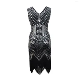 Abiti casual Donne donne Vintage Diamond Sequestro Nappette di perline Abito Sleeveless a V-Neck Party Cocktail Short Flapper Elegance Vestidos