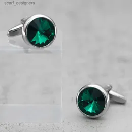 Cuff Links Novel Creative Mens Crystal Cuff Links Quality Copper Material Green Color Round Water Drop Design Cufflinks Wholesale Retail Y240411