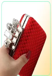 DesignerType4 Red Ladies Skull Clutch Knuckle Rings أربعة أصابع حقيبة يد حقيبة مسائية.