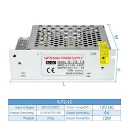 12V 6A Switch Power Supply AC 110-240V to DC 12V 72W LED Strip Light Drive CCTV محول محول محول الألومنيوم