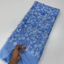 TLXT 3D Flower Blue French French Lace Fabric 2023 Wysokiej jakości koronka Afrykańska Afrykańska Tkanina z cekinami koronkowe tkaniny na wesele