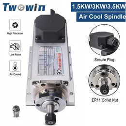 Twowin Ar resfriado a ar CNC Motor 1,5kW 3kW 3,5kW 110V/220V Square ER11 Air Cool Milling Fushle for Woodworking