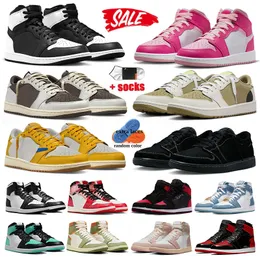 Jumpman 1 1s Low Männer Frauen hohe Top -Turnschuhe Basketballschuhe Schwarz weiße Panda Kanarische Reverse Mokka Golf Panda High Mid Pink Big Größe 13 Herrenschuhe Dghate Dhgate