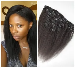 7pcSset 100 Cabelo de extensão de cabelo humano Clipe brasileiro em extensões de cabelo lisadas e lisadas para mulheres negras geasy9591137