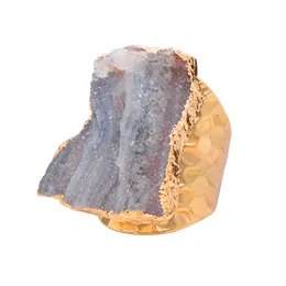 Sun Agate Quartz Druzy Stone Open Ring for Women Girls Gold Color Boho Irregualr Natural Stone Finger Jewelry