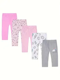 Hose 5pcs Baby Pant Feste Farbwatte für Jungen und Mädchen Neugeborene Druck Cartoon Babyhose 4 Jahreszeiten 012m