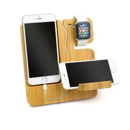 Laddningsdocka för Apple Watch Phone Stand Station Wood Base Charger Holder för Apple Watch Iwatch iPhone Bambu