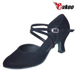 Sapatos de dança Evkoodance Diy Ballroom dança para mulheres vermelhas e pretas Cor 6cm Altura do salto médio Evkoo-317