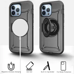 Magnetic Case for iPhone 14 13 12 Pro Max with MagSafe Built in Screen Protector and Kickstand Full-Body Heavy Duty Case Cover