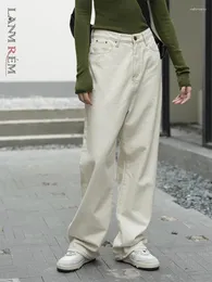 Frauen Jeans Lanmrem Koreanischer Mode -Fashion -Denimhose hohe Taille Feste Farbe Gerade verdickte lässige, vielseitige 2024 Kleidung 2Q1354
